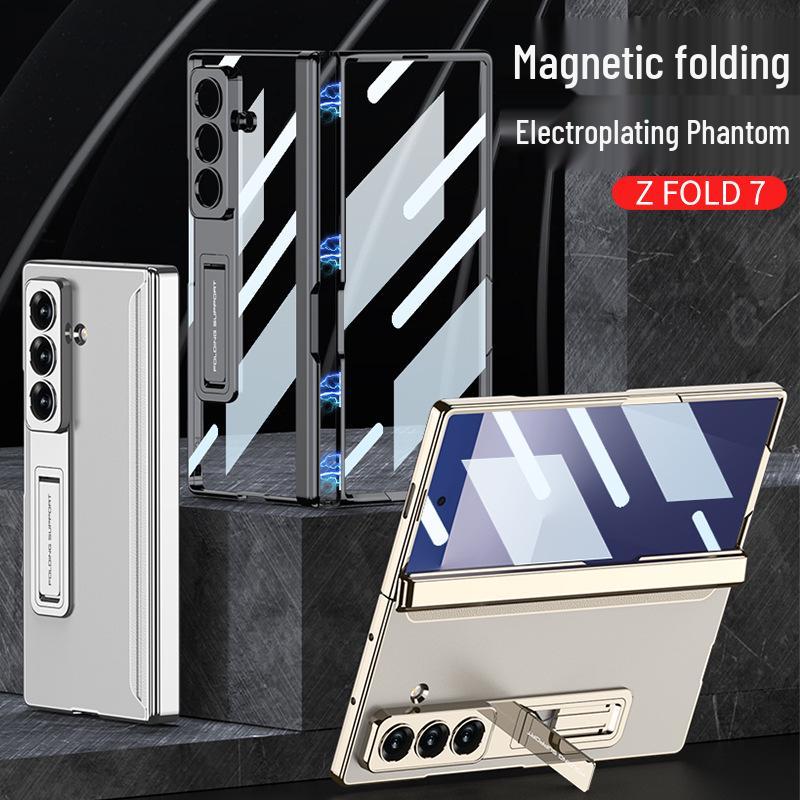 Samsung Z Fold7 Luxury Transparent Electroplated Case with Hinge Bracket & Film