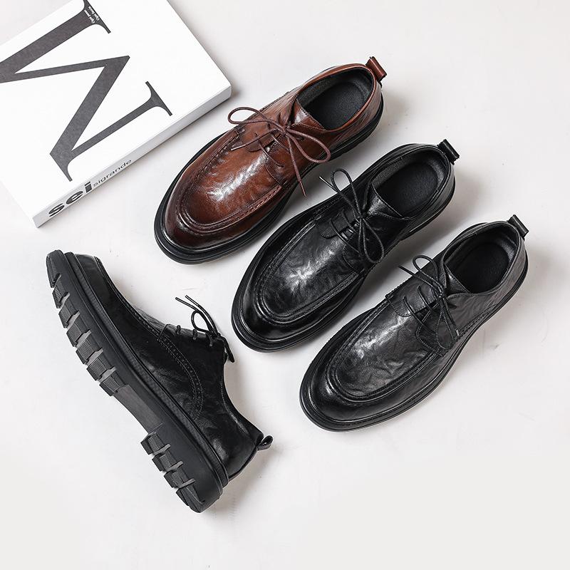 Buty skórzane męskie w stylu brytyjskim, czarne, z dużą głową, codzienne, biznesowe, ślubne, dla pana młodego, skórzane, 99291-W