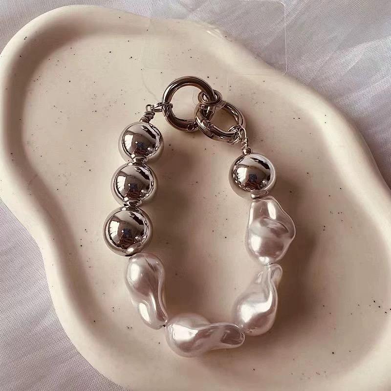 

Baroque Mobile Phone Chain Shaped Pearl Electroplated Bead Bracelet Hanging Chain Keychain Pendant Double Button CCD Ornament Other