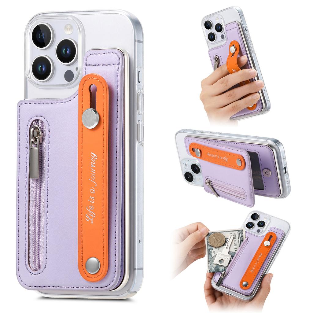 Kickstand Zipper Wallet with Card Holder Plastic Phone Case for iPhone 16 15 14 11 Pro Max XS XR 7 8 Plus 13 12 Mini Cover