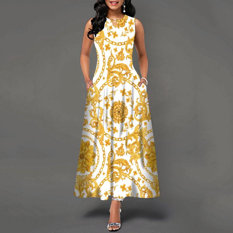 Urban Chic Printed Polyester Sleeveless Maxi Dress For Work And Casual Wear