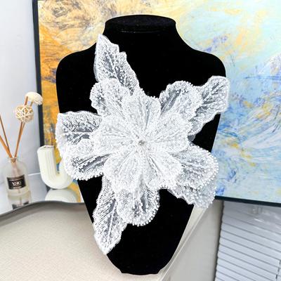 1PC Handmade Patches White Decorative Lace Multi Layered Sequin Beaded Clothing Accessories DIY