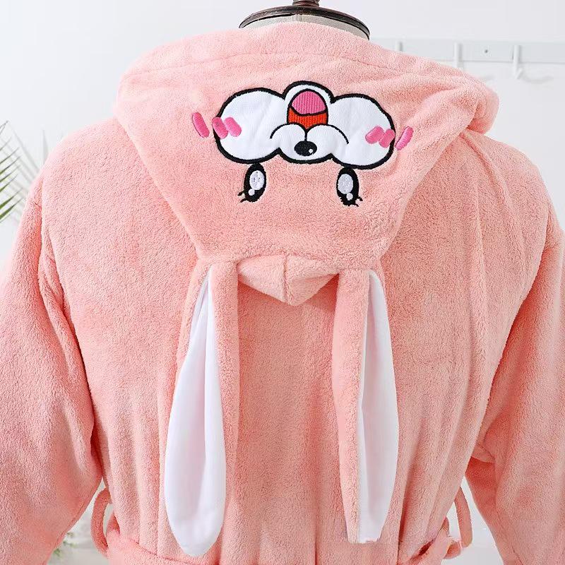 Cartoon Hooded Coral Fleece Bathrobe for Boys & Girls