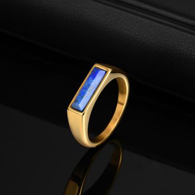Anello a Sigillo in Pietra Naturale Blu per Uomo, Anello Minimalista Sottile Quadrato in Acciaio Inossidabile, Semplice Anello Maschile Regalo