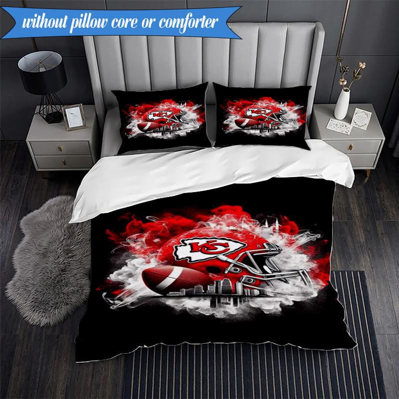 3PCS City Chiefs Emblem Printed Soft Bedding Set,Including 1pc Duvet Cover And 2pcs Pillowcases Perfect for Bedroom, Dormitory, Fan gift