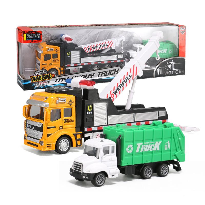 Children's Garbage Sorting Alloy Toy Car Large Size Pullback Rescue Towing Sprinkler Truck Combination Kids Toy Car Gift B99