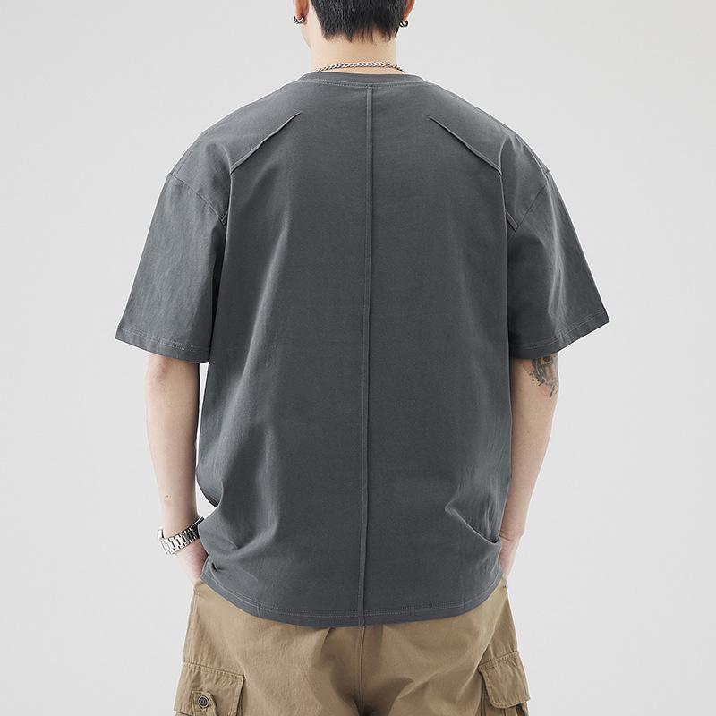 An Yang Pánské černé sešívané letní tričko s krátkým rukávem: Niche Jednobarevný design