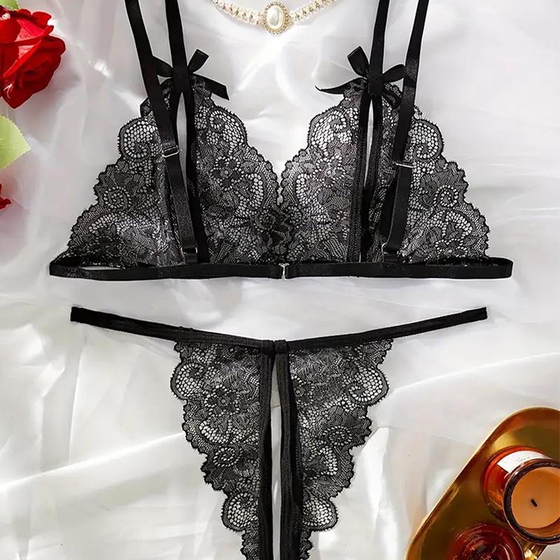 Black Hot Crotchless Sexy Women Lace Lingerie Temptation Transparent Push Up Sex Bras Porn Open Bra Underwear Set Erotic Costume