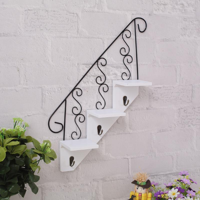 Wooden Rack Staircase Storage Retro Style Flower Shelf Wall Mounted Ladder Racks Hooks