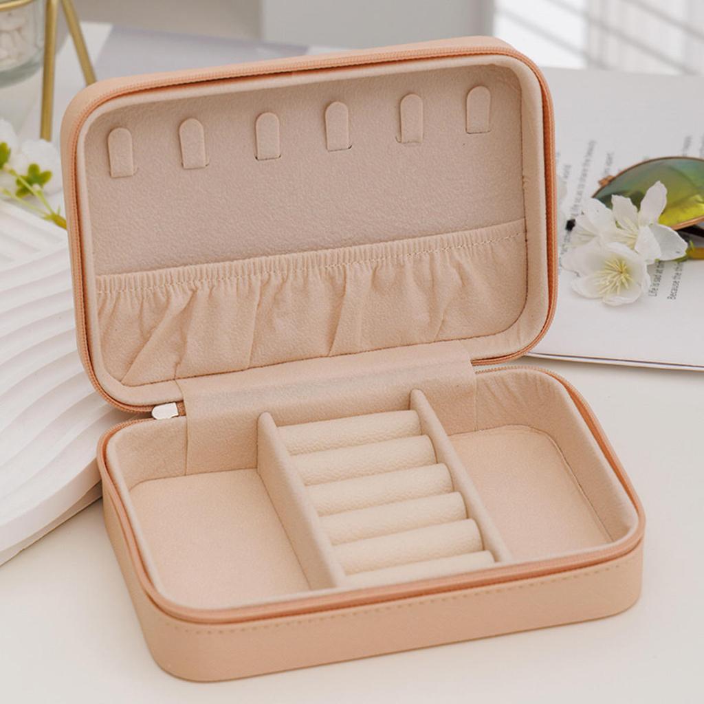 Fashion Women Portable Travel Jewelry Box PU Leather Necklace Ring Earrings Zipper Stotage Boxes Jewelry Display Cases Organizer