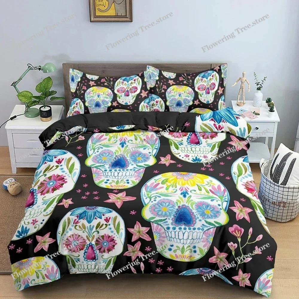 Hot Style Soft Bedding Set 3d Digital Skull Printing Duvet Cover Set with Zipper Single Twin Double Full Queen King