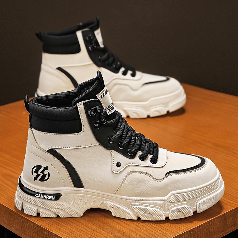 New Boots Shoes for Men Leather Boots High Tops Casual Shoes Youth Street Fashion All-match Ankle Boots 2024