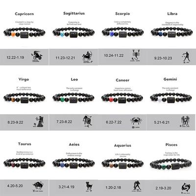 Unisex Constellation Bracelet Natural Beads Star Elastic Strap Zodiac Agate Sign Distance Friendship Prayer