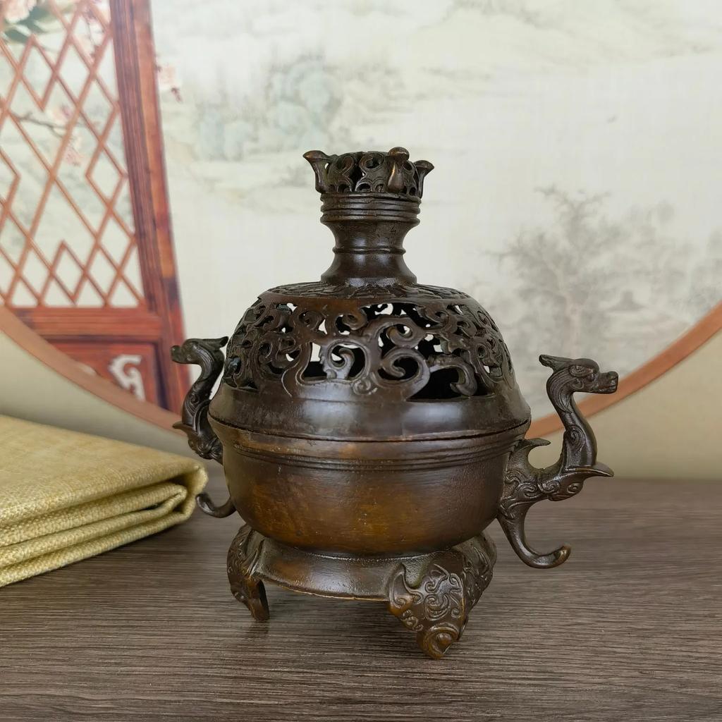 Collection Archaize Copper Censer Double Pixiu Incense Burner Crafts