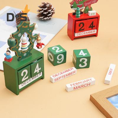 Calendrier de bureau en bois de Noël Père Noël Bonhomme de neige Renne Arbre Calendrier perpétuel Bloc d'affichage en bois Ornement pour la décoration du bureau à domicile