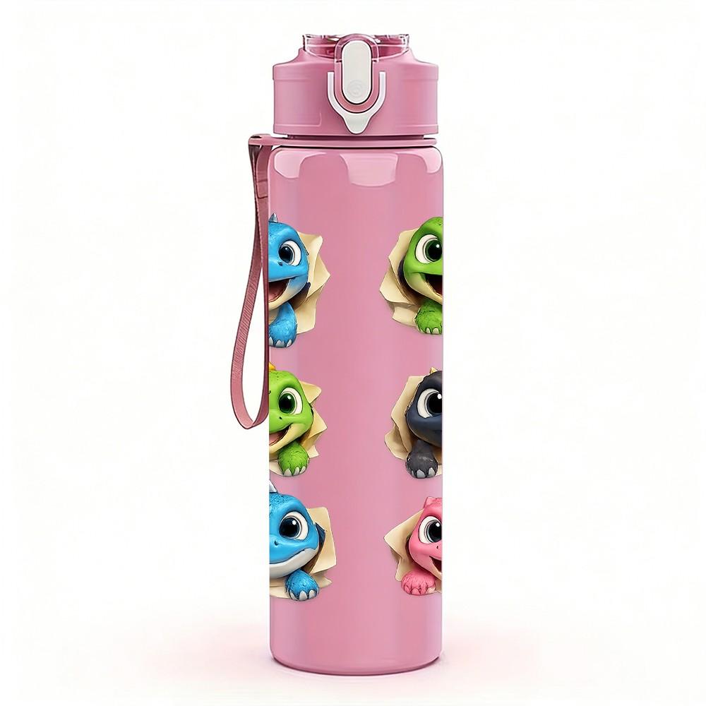 1PC Cute Monster Face Collection 750ml Color Plastic Sports Water Bottle Leakproof Flip Straw Lid Suitable for Sports Office Home Use