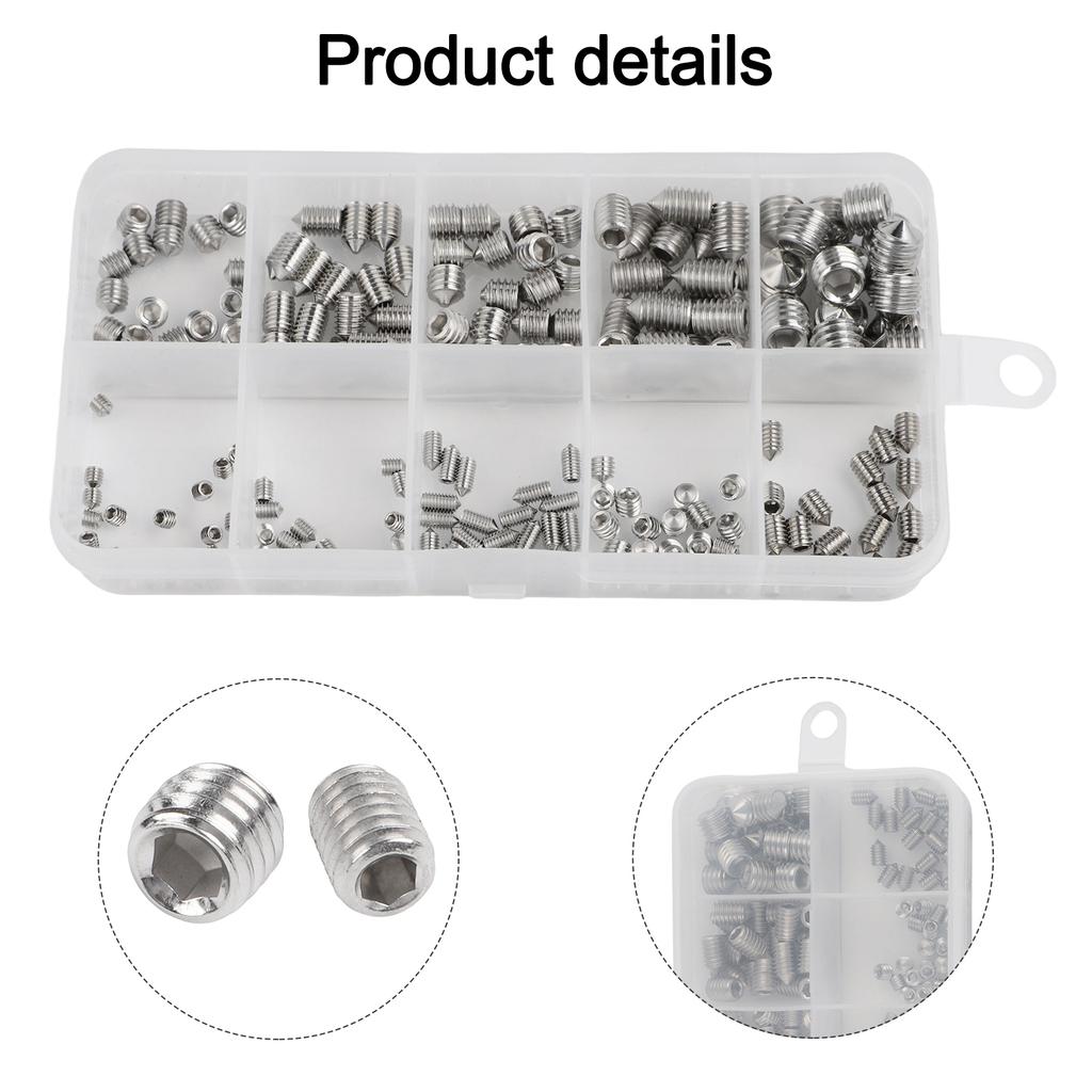 Yellow 304 Stainless Steel Hex Socket Grub Screws DIN914 Cone Point Set Screw For M3 M5 M6 M8 Machinery Fixing