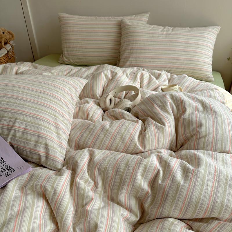 

Aimple Stripe Bedding Set With Pillowcase Bed Sheet Single Full Size Bed Washed Cotton Duvet Cover Set King Double Single Bed 150x200cm 3pcs