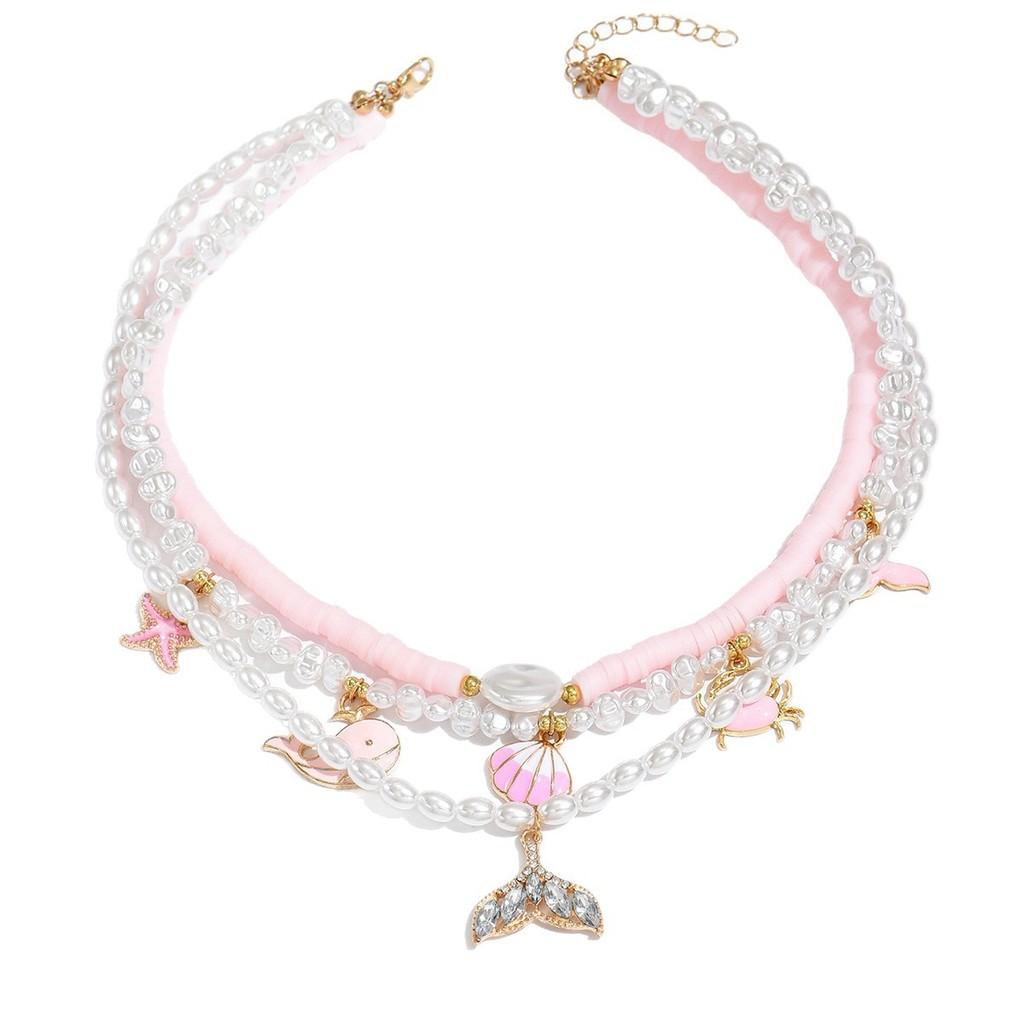 Shell Starfish Necklace With Faux Pearl Handcrafted For Women