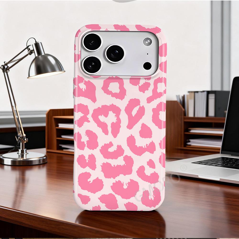 Minimalist style pink leopard print mobile phone case custom Apple 11promax ultra-thin protective case for girls
