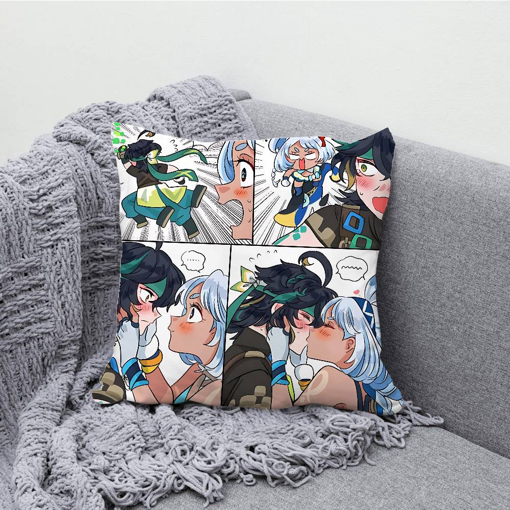 Genshin Impact Kinich Mualani Pillowcases Bedroom Living Room Sofa Home Decor Polyester Cushion Cover with Zipper