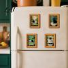Retro Wood Picture Frame Magnets Black Cat Wooden Refrigerator Magnet Halloween Theme Decorative Cute Pumpkin Magnet Set Magnetic Decal for Kitchen