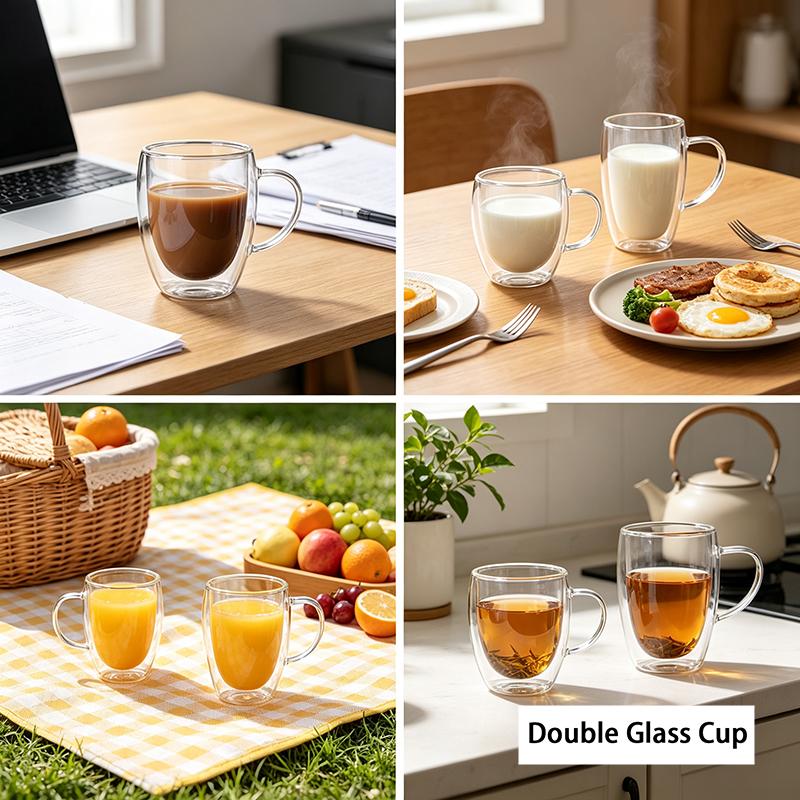 80/150/250/450/650ml Double-Wall Insulated Clear Glass Espresso Cups Perfect For Tea, Coffee, Latte, Cafe, Milk, Restaurant Use