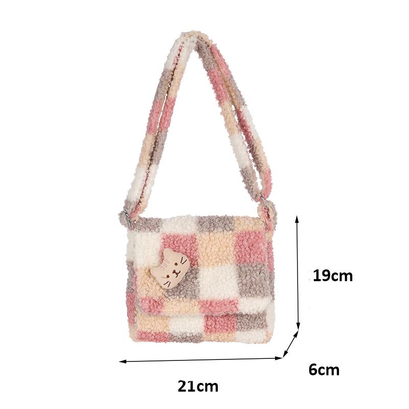 Damen Plüsch Umhängetasche Karomuster Schultertasche Reißverschluss Halbmond Halbkreisform Stoffgeldbörsen Mädchen Niedliche Umhängetaschen
