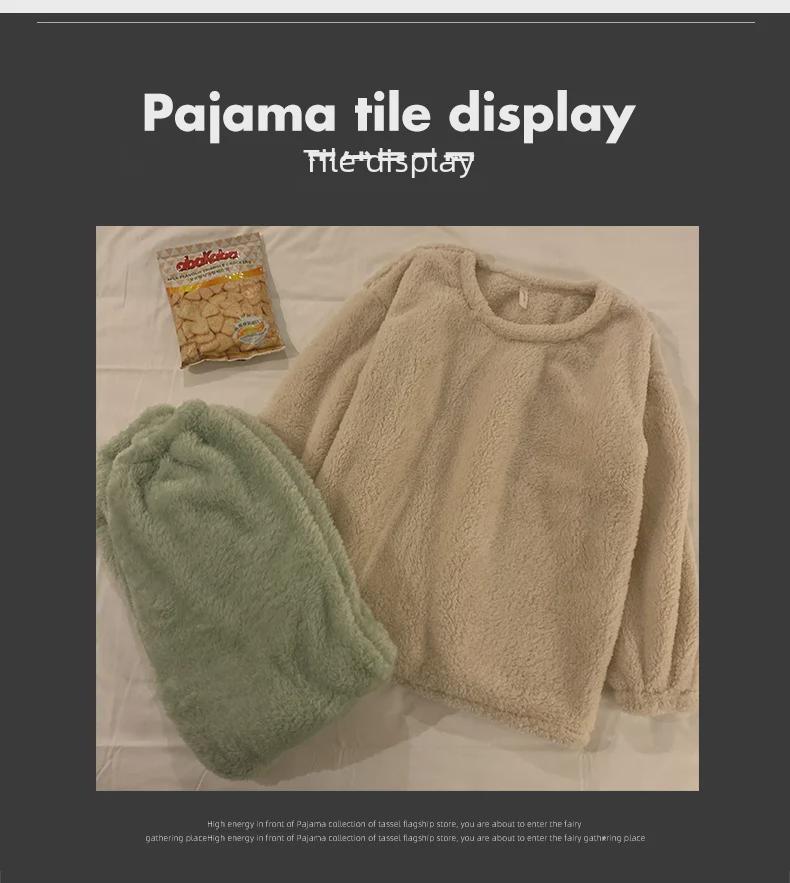Women's Winter Plush Pajamas Set: Long-Sleeve, Solid Color, Thick Coral Fleece for Home or Outdoor Wear