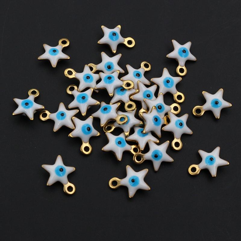 20pcs 10x8.5mm Enamel Evil Eyes Star Charms Pendant Stainless Steel DIY Jewelry Making Accessories Findings Bracelet Earrings