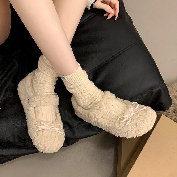 French Fairy Wind Round Head Mary Jane Mao Mao Shoes Female 2025 Autumn and Winter New Bow Light Mouth Commuting Cotton Shoes