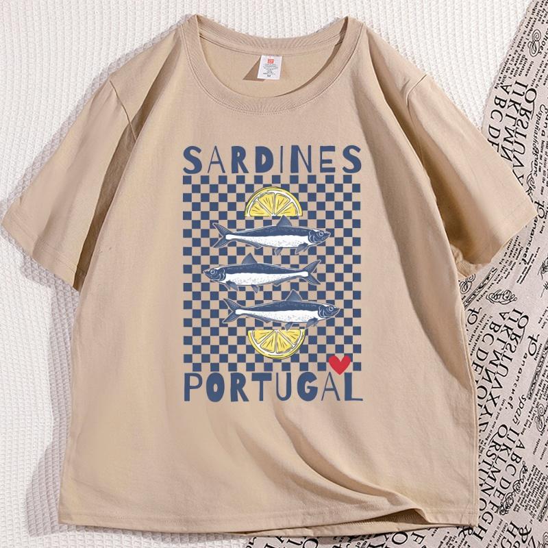 Vintage Sardines Graphic Tee Unisex Unisex Summer Portugal Coastal Comfort Tshirt Beach Shortsleeved Round Neck Tshirt Clothes