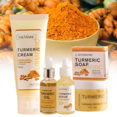 5Pcs Turmeric Face Care Set Turmeric Cleansing Cream, Soap Cream, Face Whitening Serum, Oil, Se T0Y6