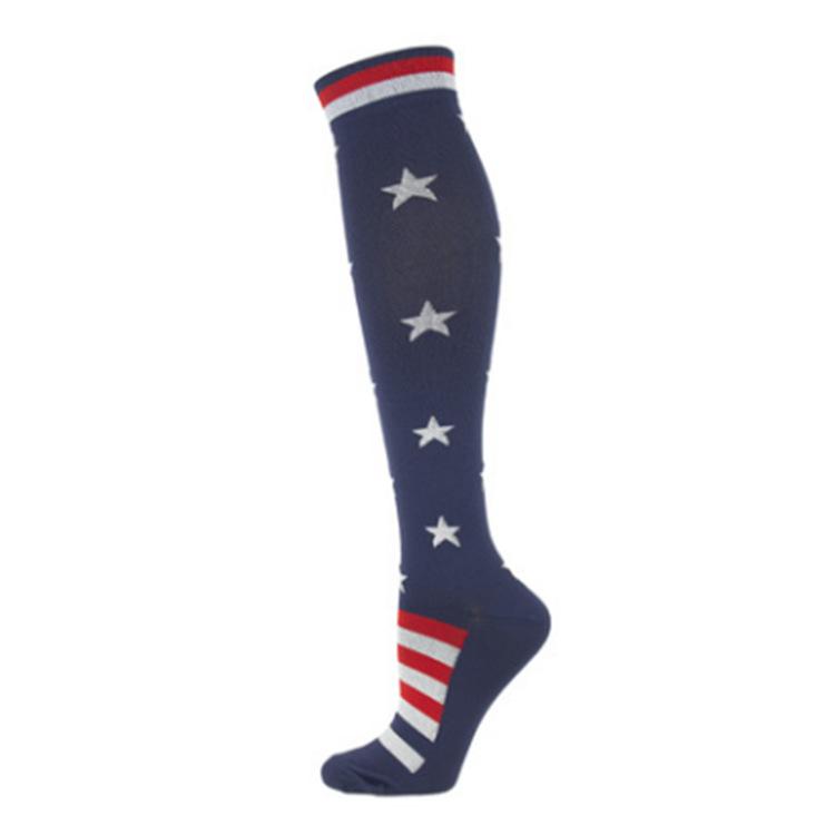 New Elastic Men and Women Straight Compression Sport Socks Flag Stars Pattern Striped Socks Running Outdoor Knee High Socks