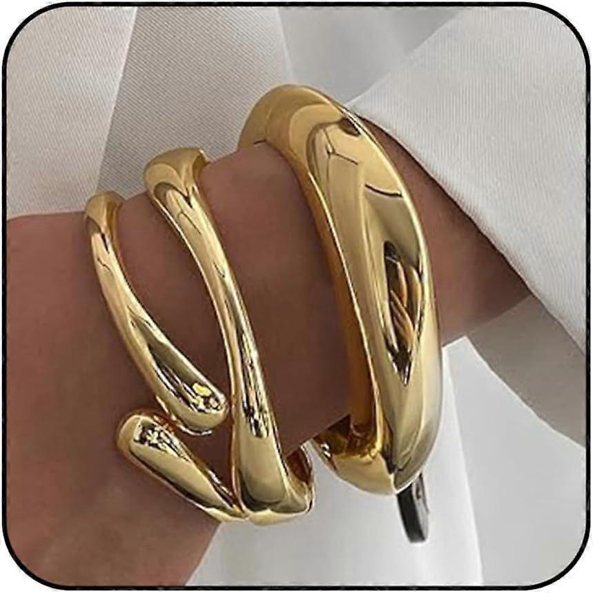 Set of 3 Chunky Gold Bangles for Women 14K Gold Plated Trendy Wide Open Bangle with Hinge Delicate Minimalist Jewellery Gifts