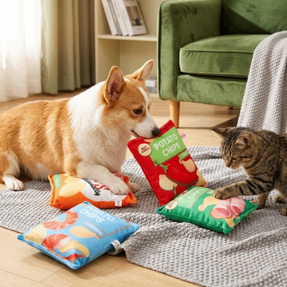 Crinkle Paper Inside Cat Molar Chew Toy Bite Tough Dog Squeaky Plush Toy  Indoor Entertainment Play Lamb Roll Flavor