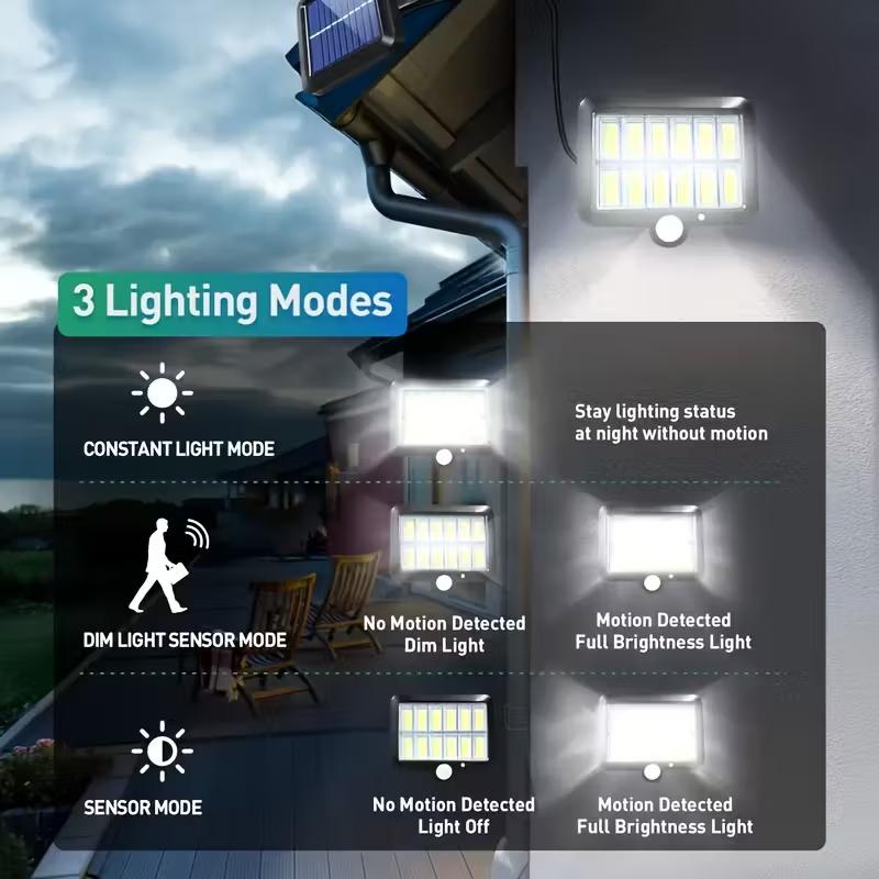 1/2/4PCS 120COB Solar Lights Outdoor with Motion Sensor 3 Modes Waterproof Solar Street Lights for Garden Patio Garage Wall Lamp