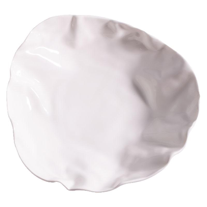 10 Inch European White Ceramic Western Steak Plate Pleated Irregular Soup Bowl Home Fruit Salad Dessert Plate Kitchen Tableware
