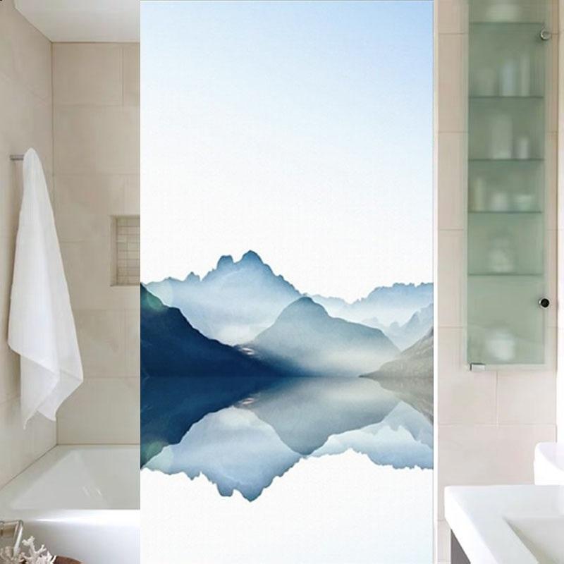 

Custom Size Window Privacy Film Lake Hills View Glass Sticker Static Cling Frosted Decorative Window Tint for Home Office 30X60cm