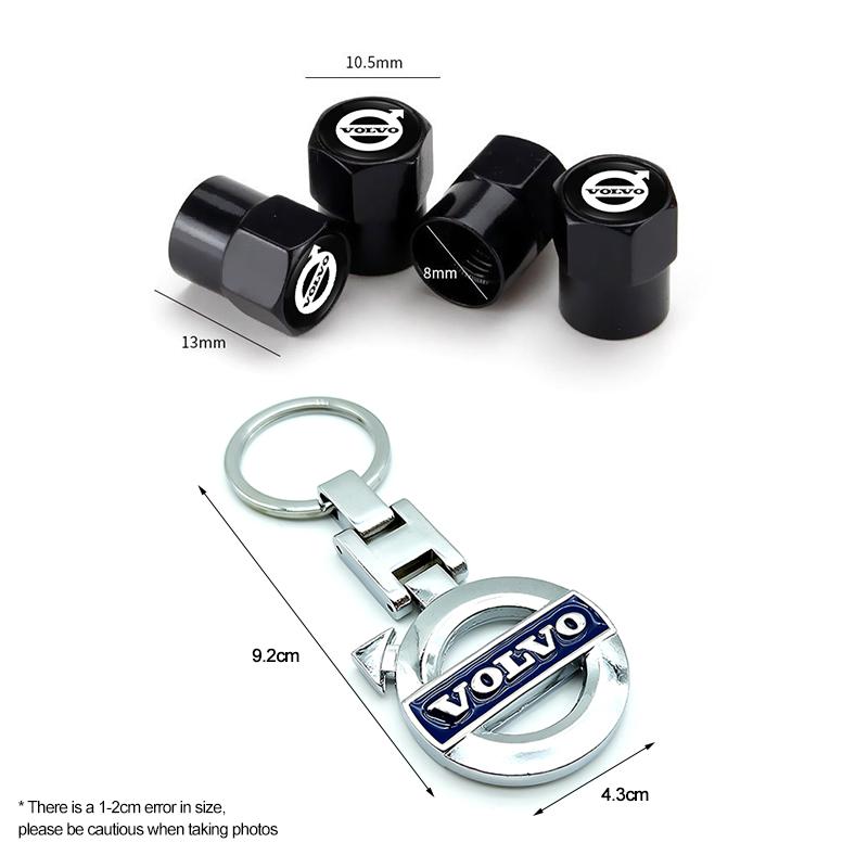 Car Tire Wheel Valve Cap Cover+Metal Car Key Chain Ring Keychain For Volvo V50 XC60 V40 XC90 S60 XC40 V60 V70 S90 Olestar AWD T6
