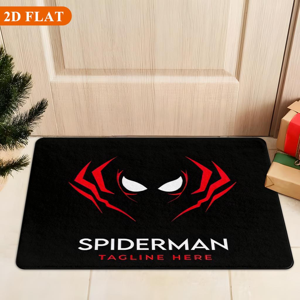 Bath Mat 1pc, Spiderman Logo, MARVEL Flannel Rectangular Mat, Bathroom Non-Slip Entrance Mat, Fun Door Decoration Mat, Home De