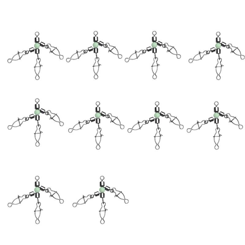 10pcs Squid Jigs Lures Swivels Rotating Fishing Bearing Rolling Swivels Connector with Interlock Snap Fishing Accessories