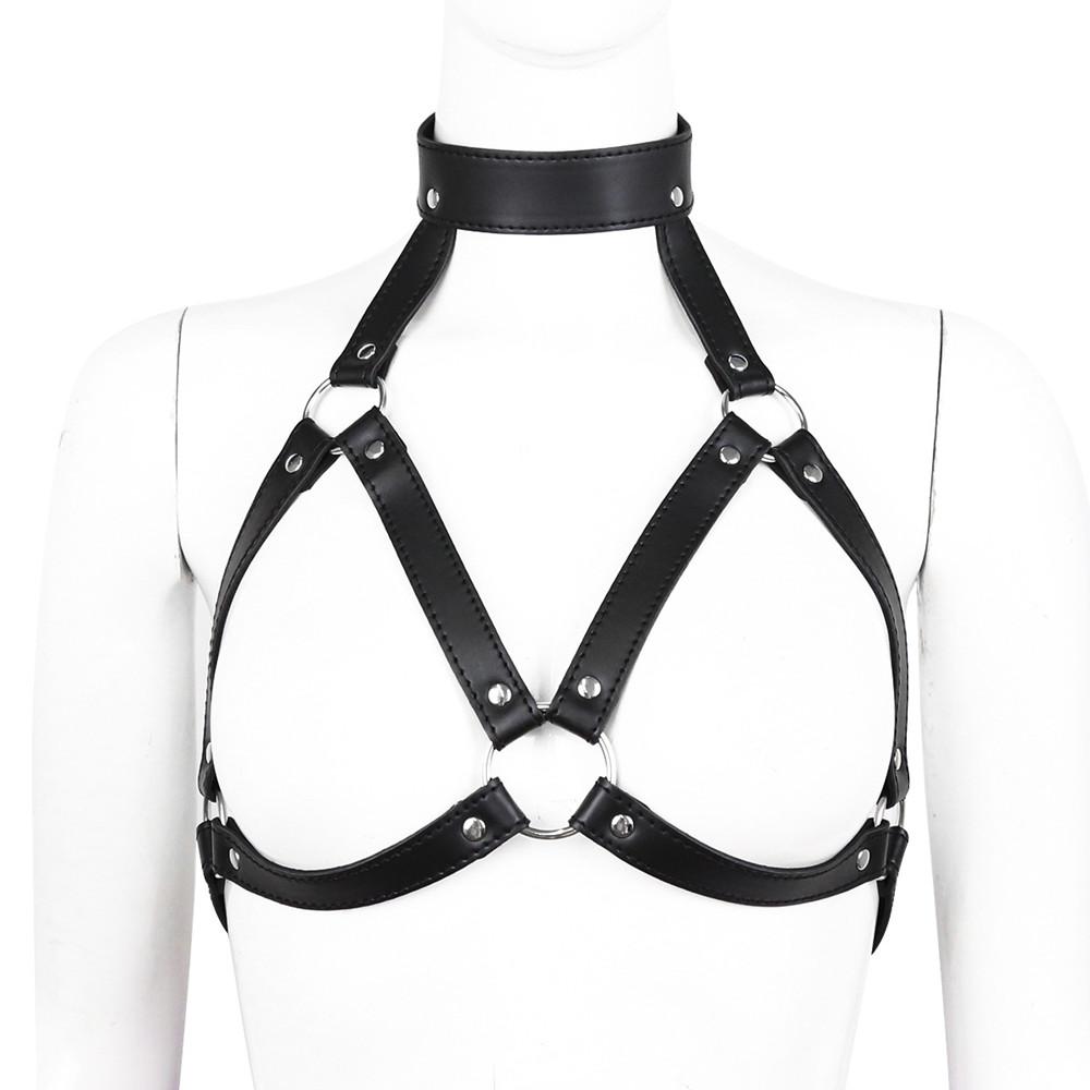 Erotic Bondage Clothes Leather Flirting Costumes Adult Sex Toys Bondage Neck Sleeves Women Sexy Lingerie Exotic Hollow Bra
