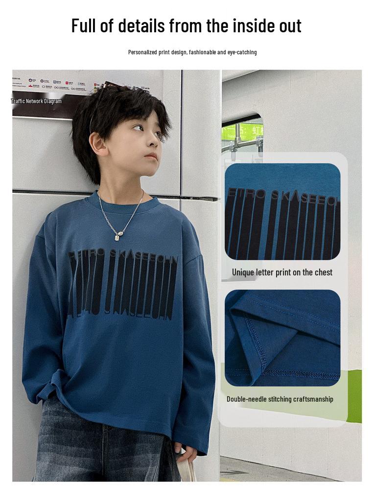 T-shirt a maniche lunghe con gradiente retrò per ragazzi 2025