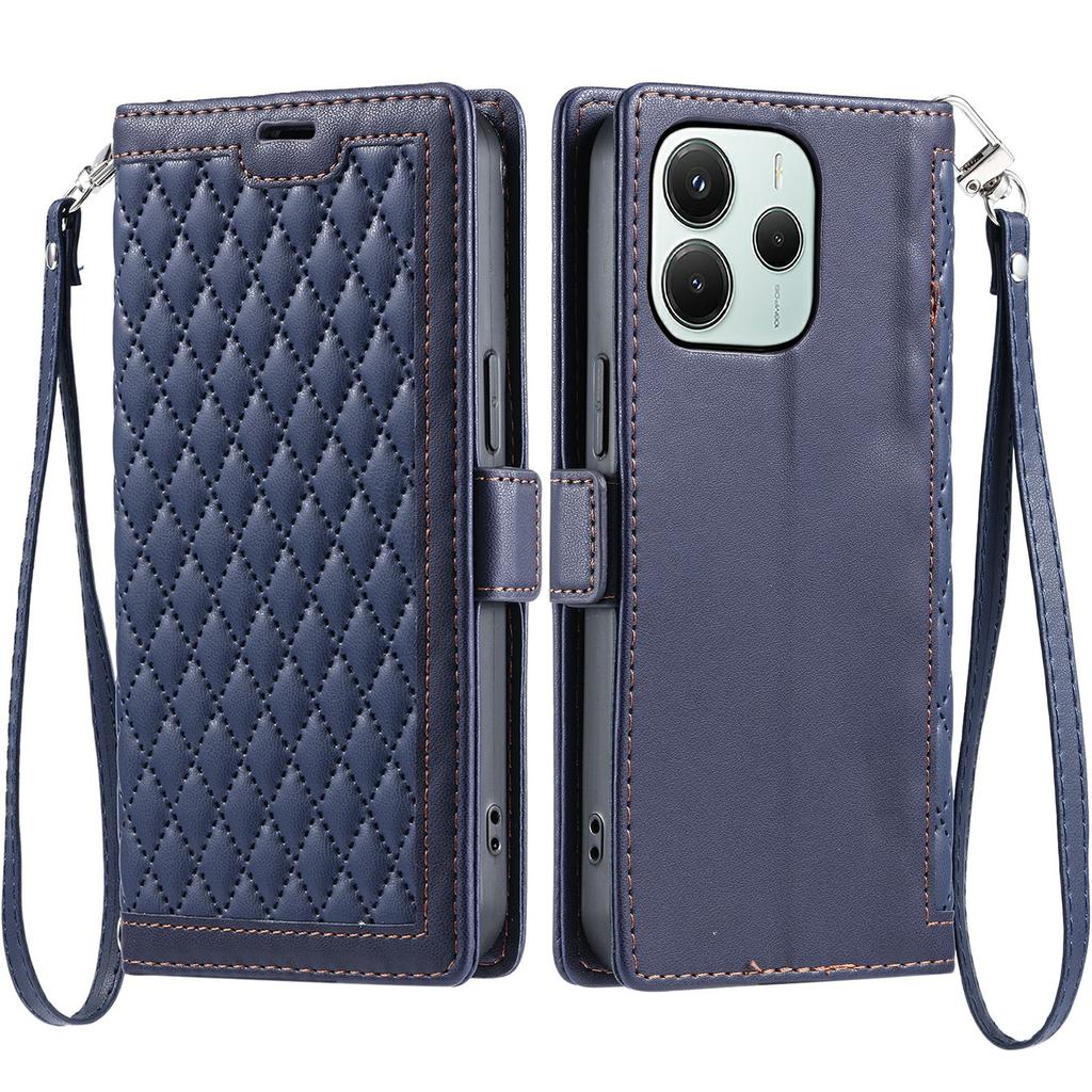 For Xiaomi Redmi Note 14 5G Leather Case Rhombus Texture Wallet Stand Phone Cover with Wrist Strap