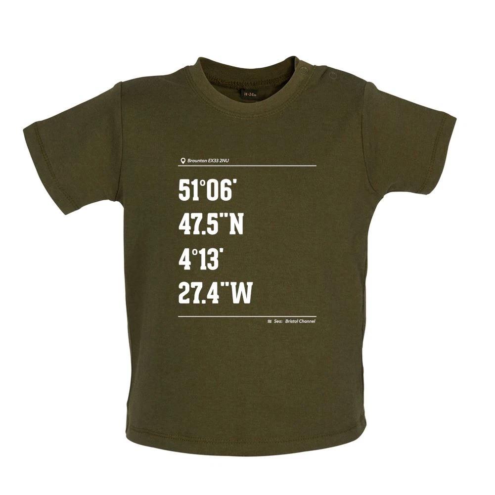 Surfing Coordinates Saunton Sands - Baby Kids Boys Girls Unisex T-Shirt / Babygrow - Sands Surfer Surf 150