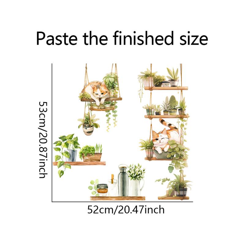 Cat Green Plant Pot Home Background Wall Decoration Wall Stickers Self-Adhesive