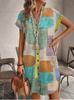 European and American Women's Clothing Foreign Trade Amazon Summer Geometric Printing Elegant V-neck Button Up Dress