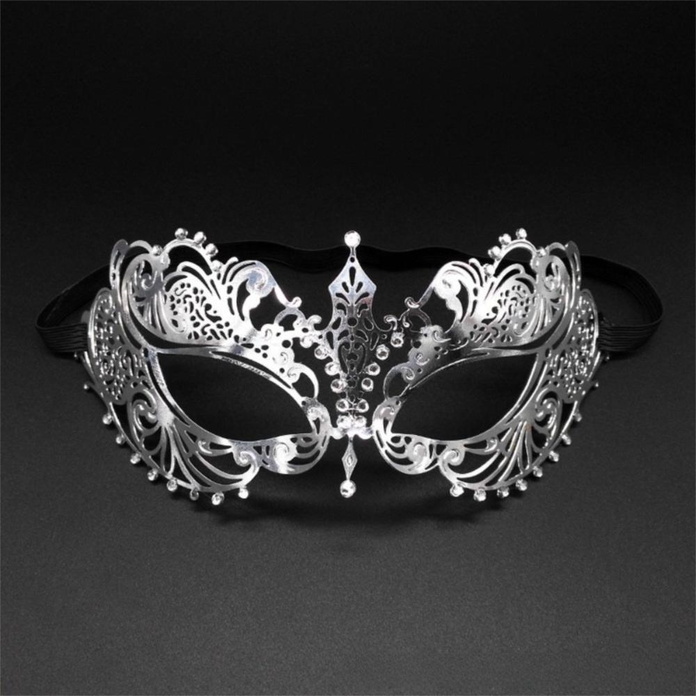 Creative Vintage Half Face Mask Lace Metal Elastic Bands Masquerade Party Mask Diamond Inlaid Hollowed-out Princess Mask