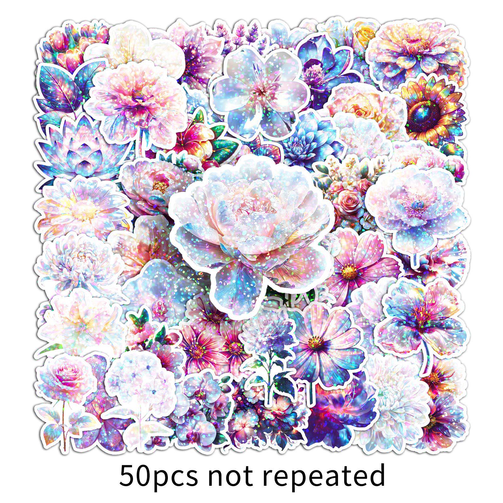 50 Sheets Dreamy Iridescent Flower Stickers: Waterproof Decorative Stickers for Speakers, Water Cups, Desktops